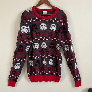 Star Wars Red Black Crewneck Sweater Darth Vader Stormtrooper Knit Mens Large